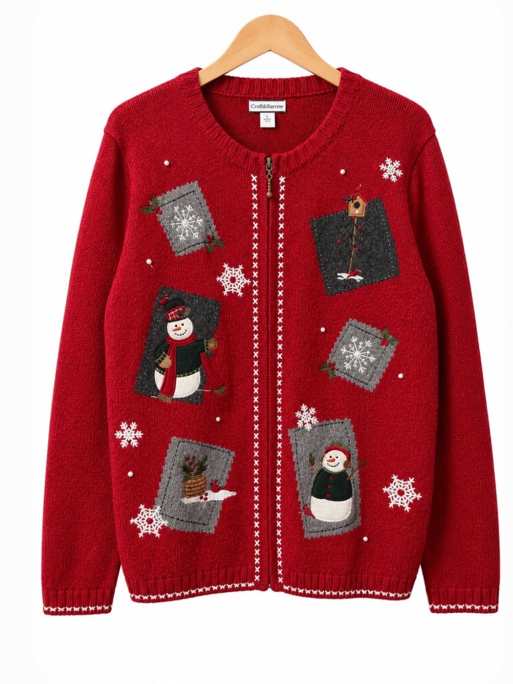 croft & barrow Red Snowman Zip-Front Holiday Cardigan